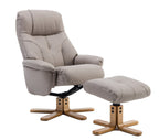Putty Grey Leather Swivel Recliner Armchair and Footstool Set Oak Base