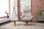 Putty Grey Leather Swivel Recliner Armchair with Footstool - Home Furniture Interiors