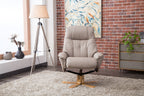 Putty Grey Leather Swivel Recliner Armchair with Footstool - Home Furniture Interiors