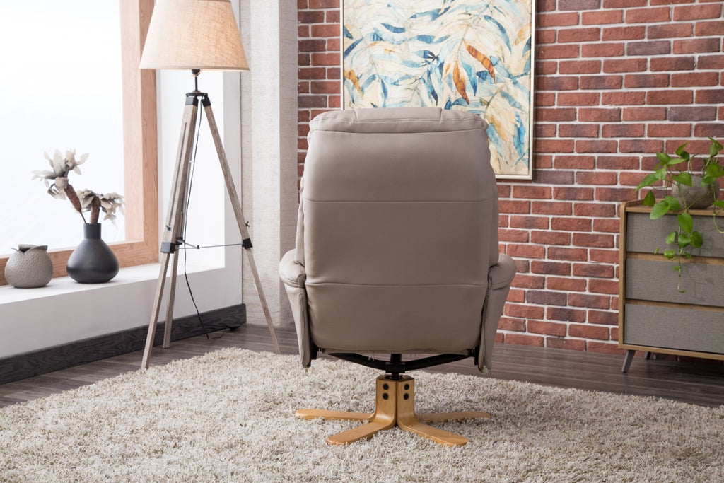 Putty Grey Leather Swivel Recliner Armchair with Footstool - Home Furniture Interiors