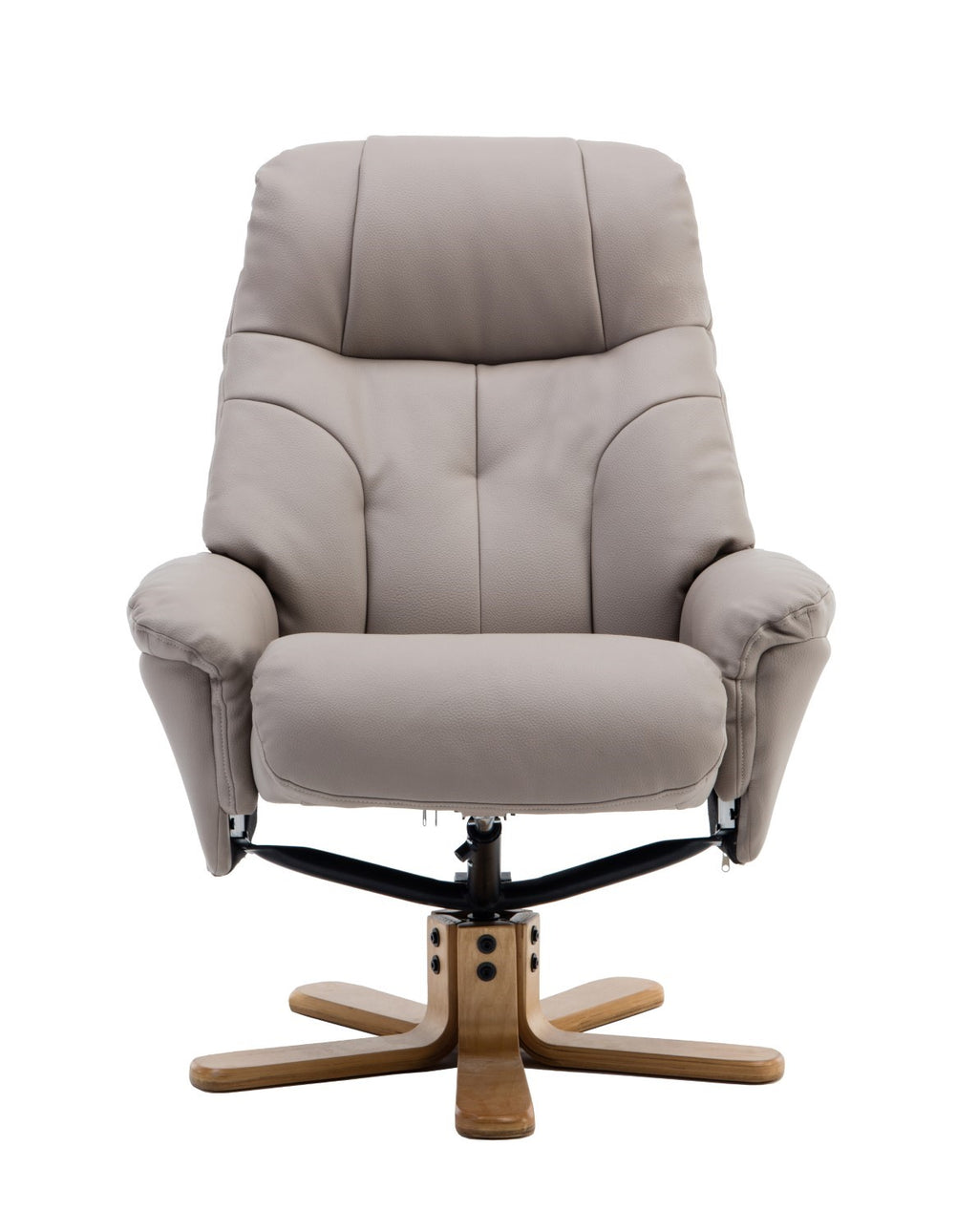 Putty Grey Leather Swivel Recliner Armchair with Footstool - Home Furniture Interiors