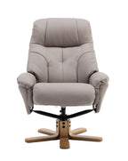 Putty Grey Leather Swivel Recliner Armchair with Footstool - Home Furniture Interiors