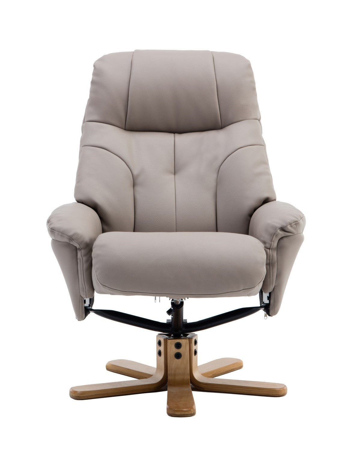Putty Grey Leather Swivel Recliner Armchair with Footstool - Home Furniture Interiors