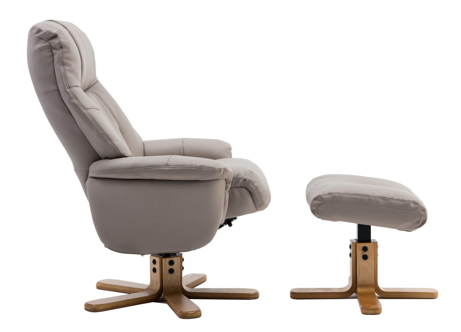 Putty Grey Leather Swivel Recliner Armchair with Footstool - Home Furniture Interiors