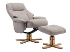 Putty Grey Leather Swivel Recliner Armchair with Footstool - Home Furniture Interiors