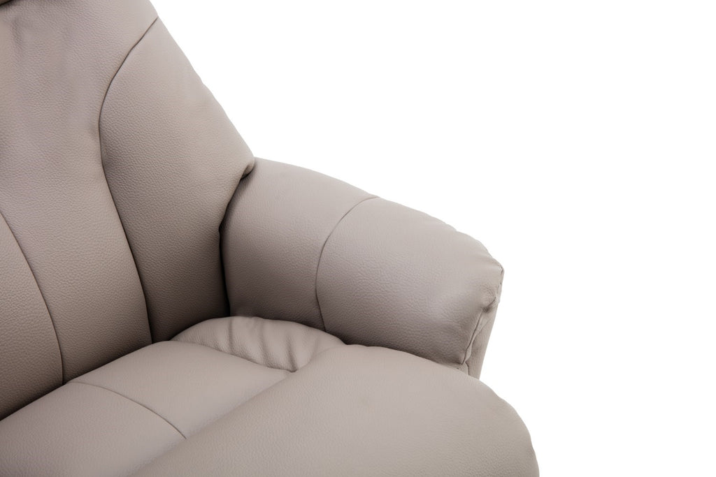 Putty Grey Leather Swivel Recliner Armchair with Footstool - Home Furniture Interiors