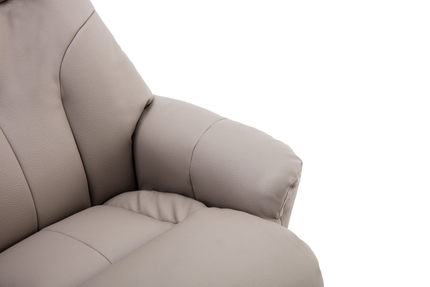 Putty Grey Leather Swivel Recliner Armchair with Footstool - Home Furniture Interiors