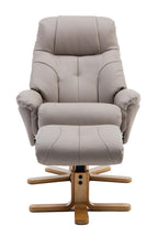 Putty Grey Leather Swivel Recliner Armchair with Footstool - Home Furniture Interiors