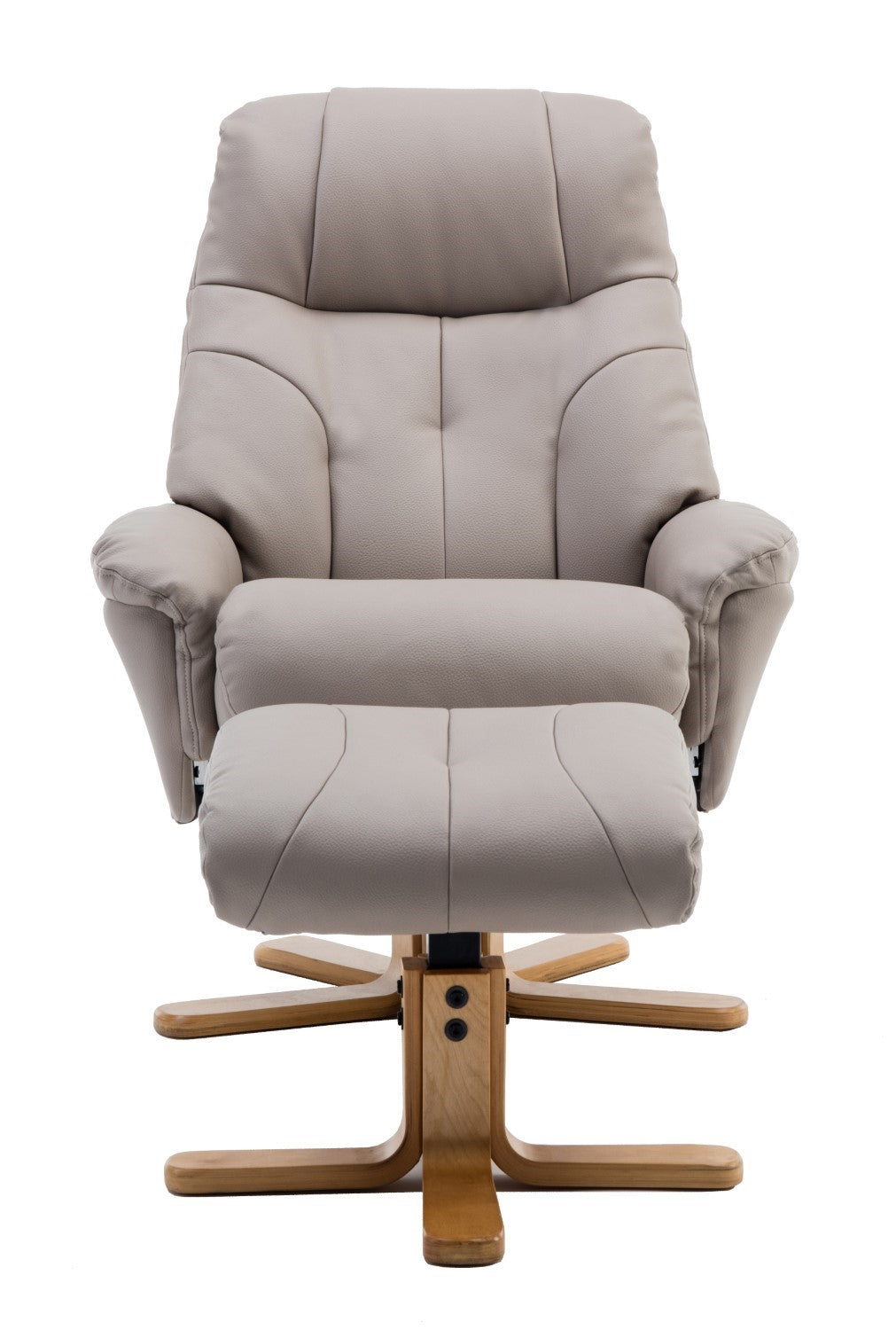 Putty Grey Leather Swivel Recliner Armchair with Footstool - Home Furniture Interiors