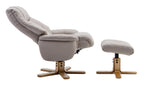 Putty Grey Leather Swivel Recliner Armchair with Footstool - Home Furniture Interiors