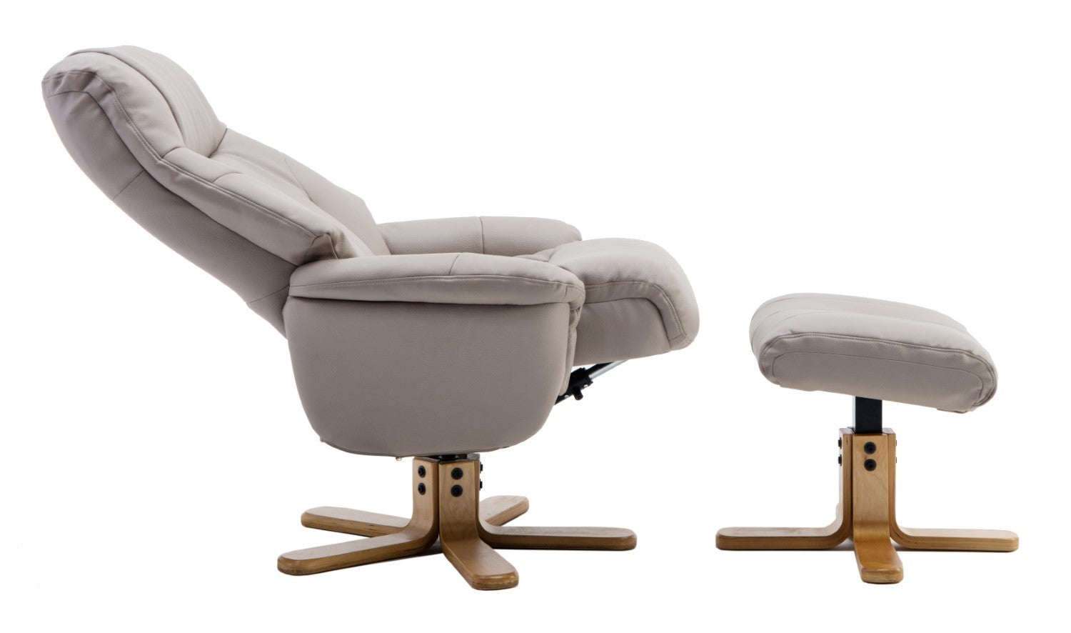 Putty Grey Leather Swivel Recliner Armchair with Footstool - Home Furniture Interiors