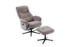 Ash Black Fabric Large Swivel Recliner Chair with Footstool - Home Furniture Interiors