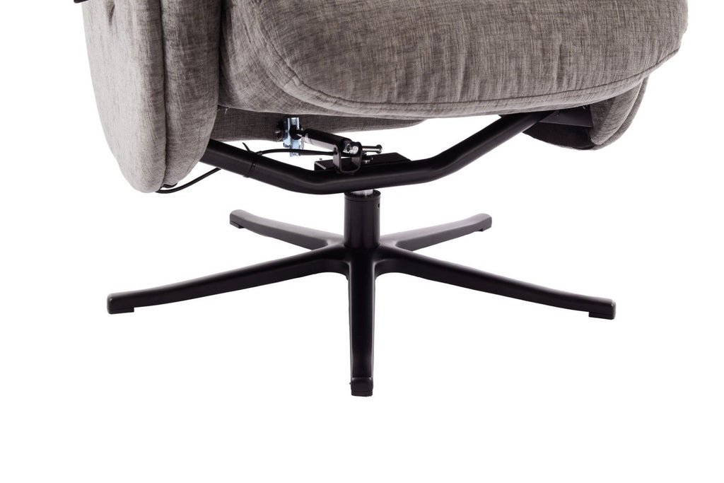 Ash Black Fabric Large Swivel Recliner Chair with Footstool