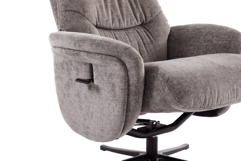 Ash Black Fabric Large Swivel Recliner Chair with Footstool