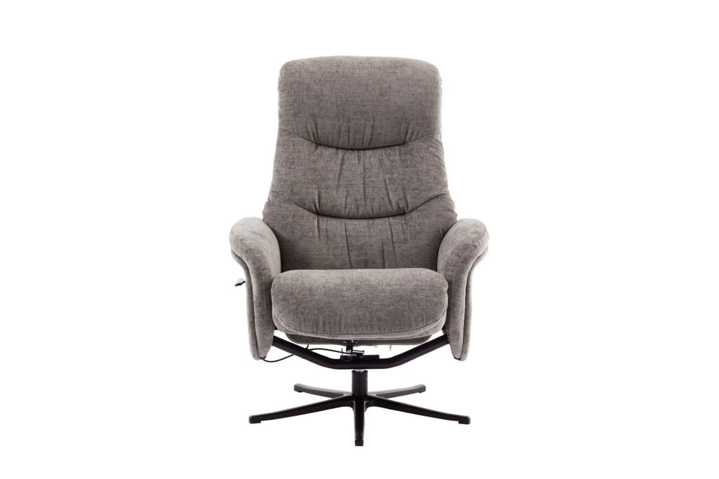 Ash Black Fabric Large Swivel Recliner Chair with Footstool