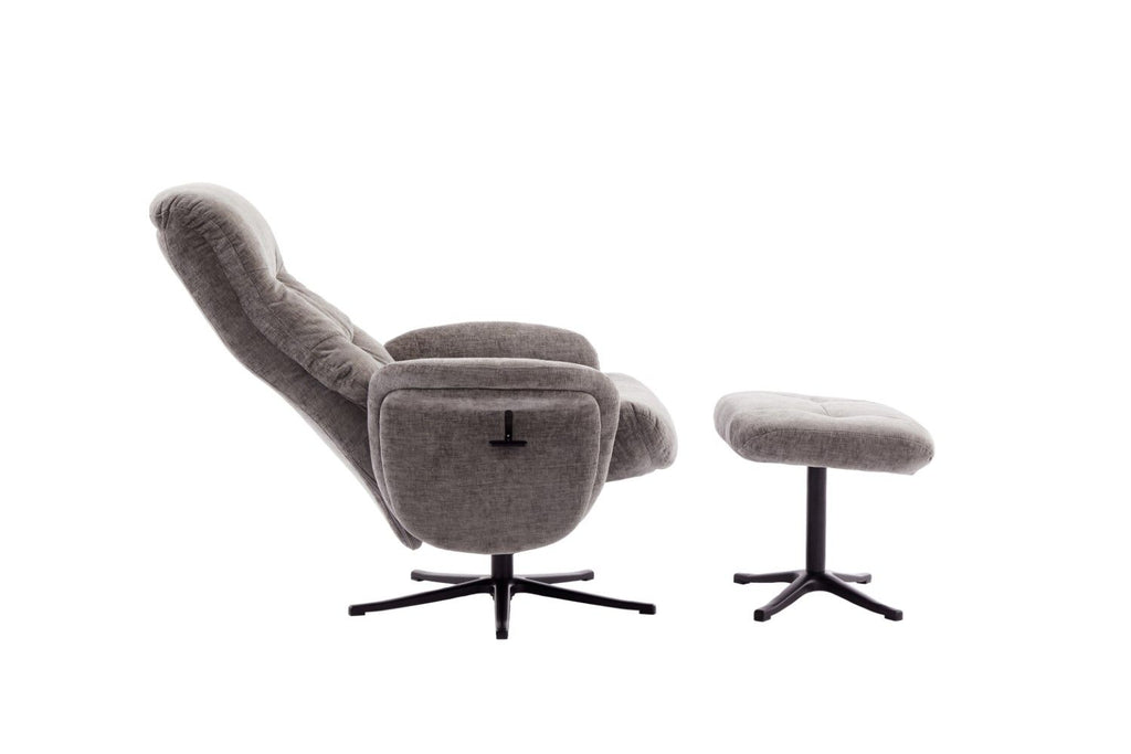 Ash Black Fabric Large Swivel Recliner Chair with Footstool