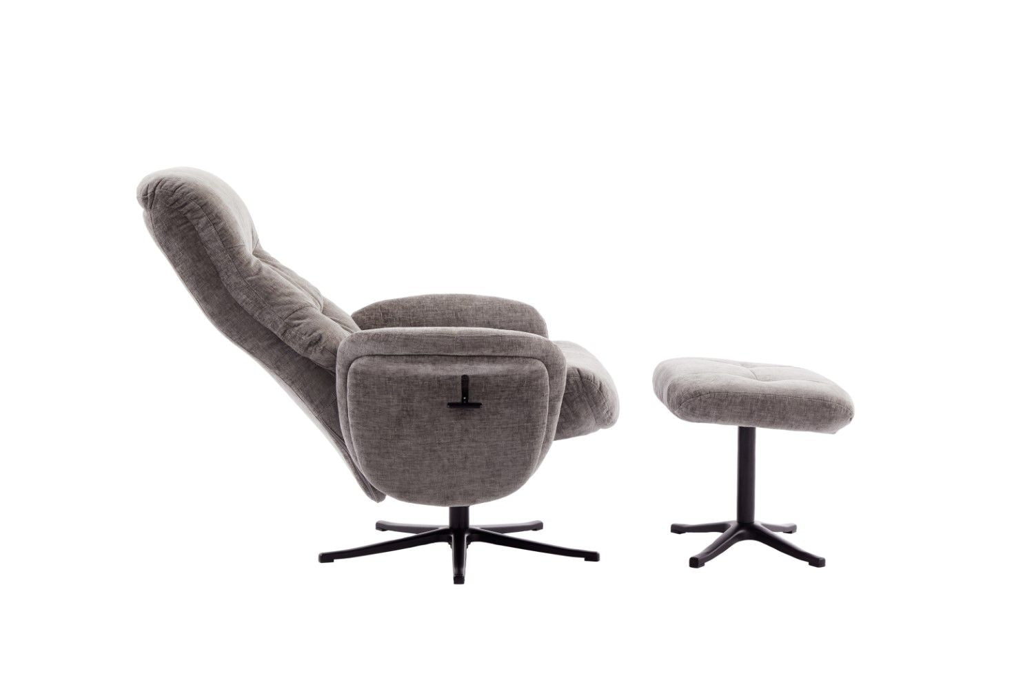 Ash Black Fabric Large Swivel Recliner Chair with Footstool