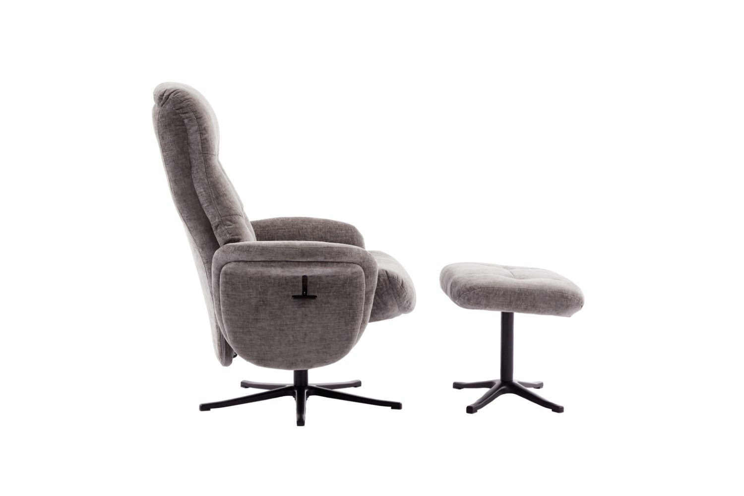 Ash Black Fabric Large Swivel Recliner Chair with Footstool