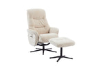 Barley Fabric Swivel Recliner with Footstool Black Base