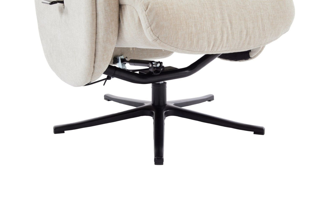 Barley Fabric Swivel Recliner with Footstool Black Base