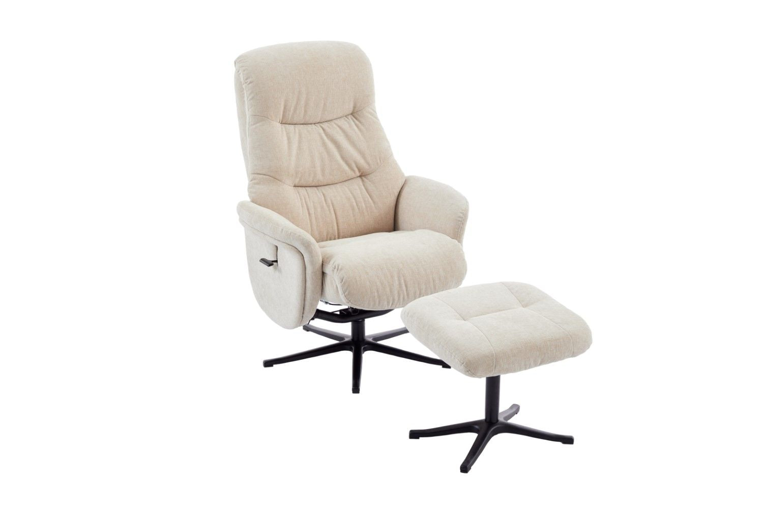 Barley Fabric Swivel Recliner with Footstool Black Base