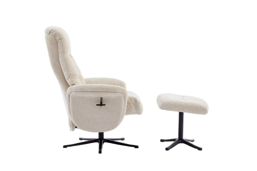 Barley Fabric Swivel Recliner with Footstool Black Base