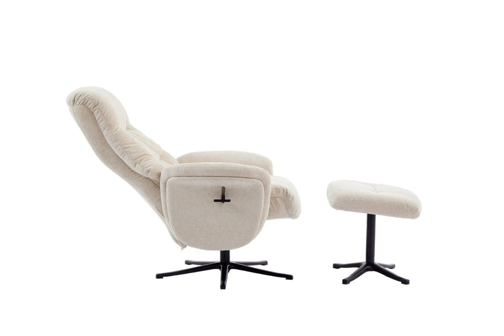 Barley Fabric Swivel Recliner with Footstool Black Base