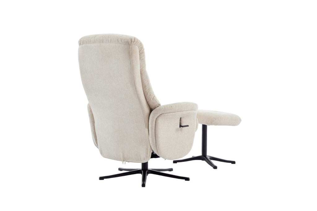 Barley Fabric Swivel Recliner with Footstool Black Base