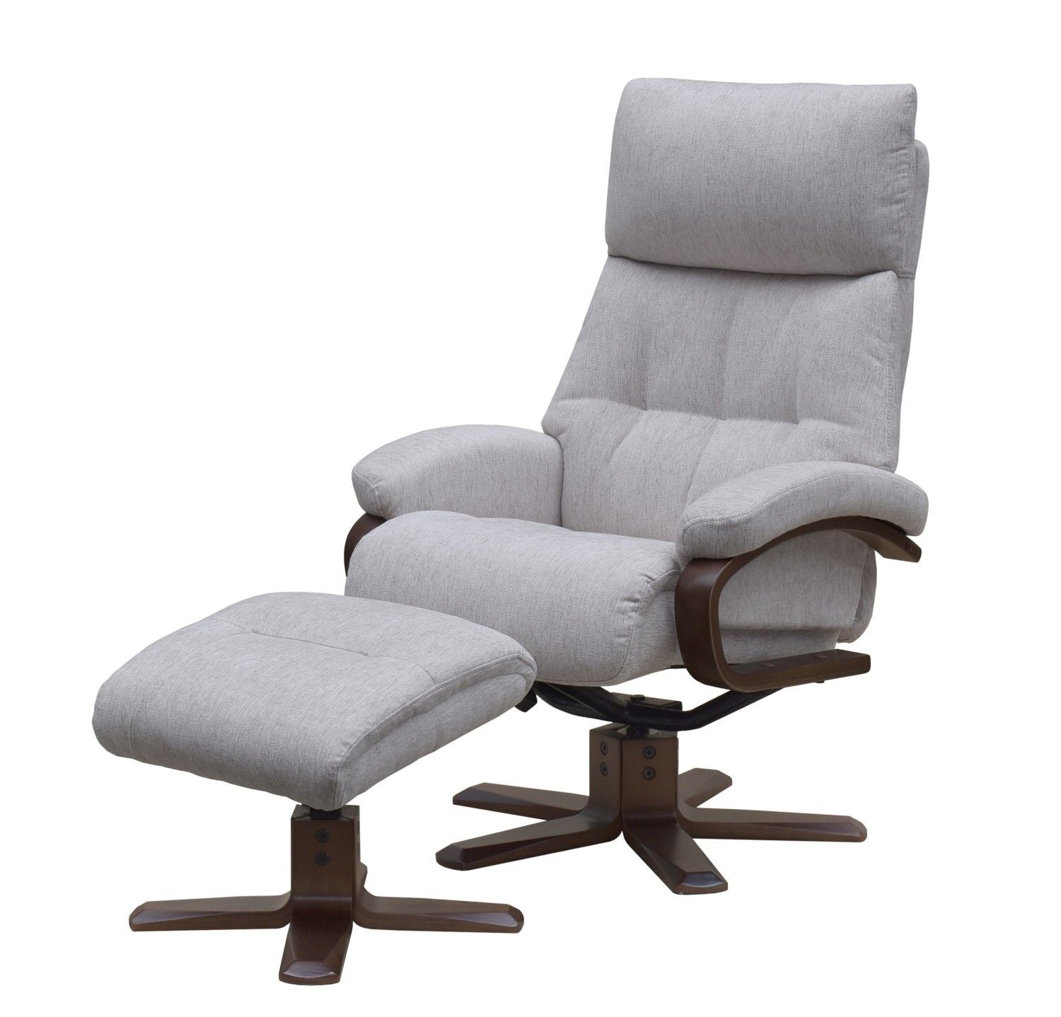 Beige Fabric Swivel Recliner Chair With Footstool