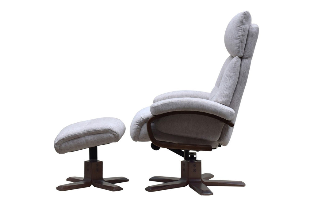 Beige Fabric Swivel Recliner Chair With Footstool