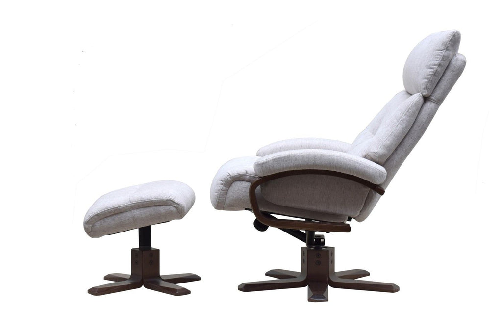 Beige Fabric Swivel Recliner Chair With Footstool