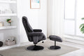 Modern Black Fabric Swivel Recliner Armchair Footstool set Chrome Trim Base