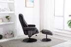 Modern Black Fabric Swivel Recliner Armchair Footstool set Chrome Trim Base