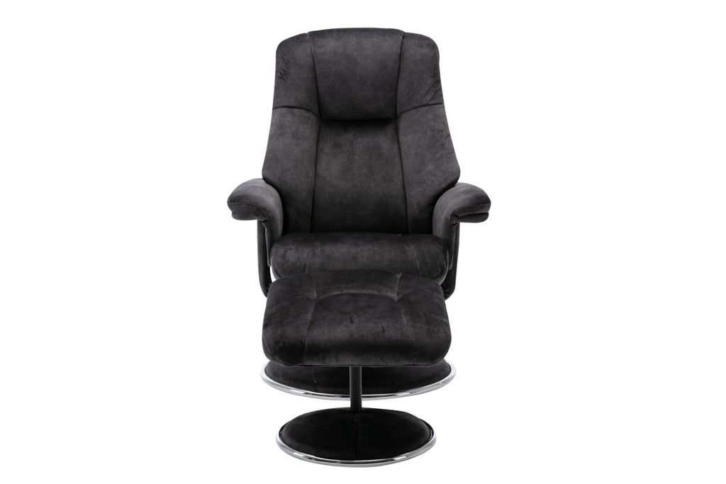 Black Fabric Swivel Recliner Armchair with Footstool - Home Furniture Interiors