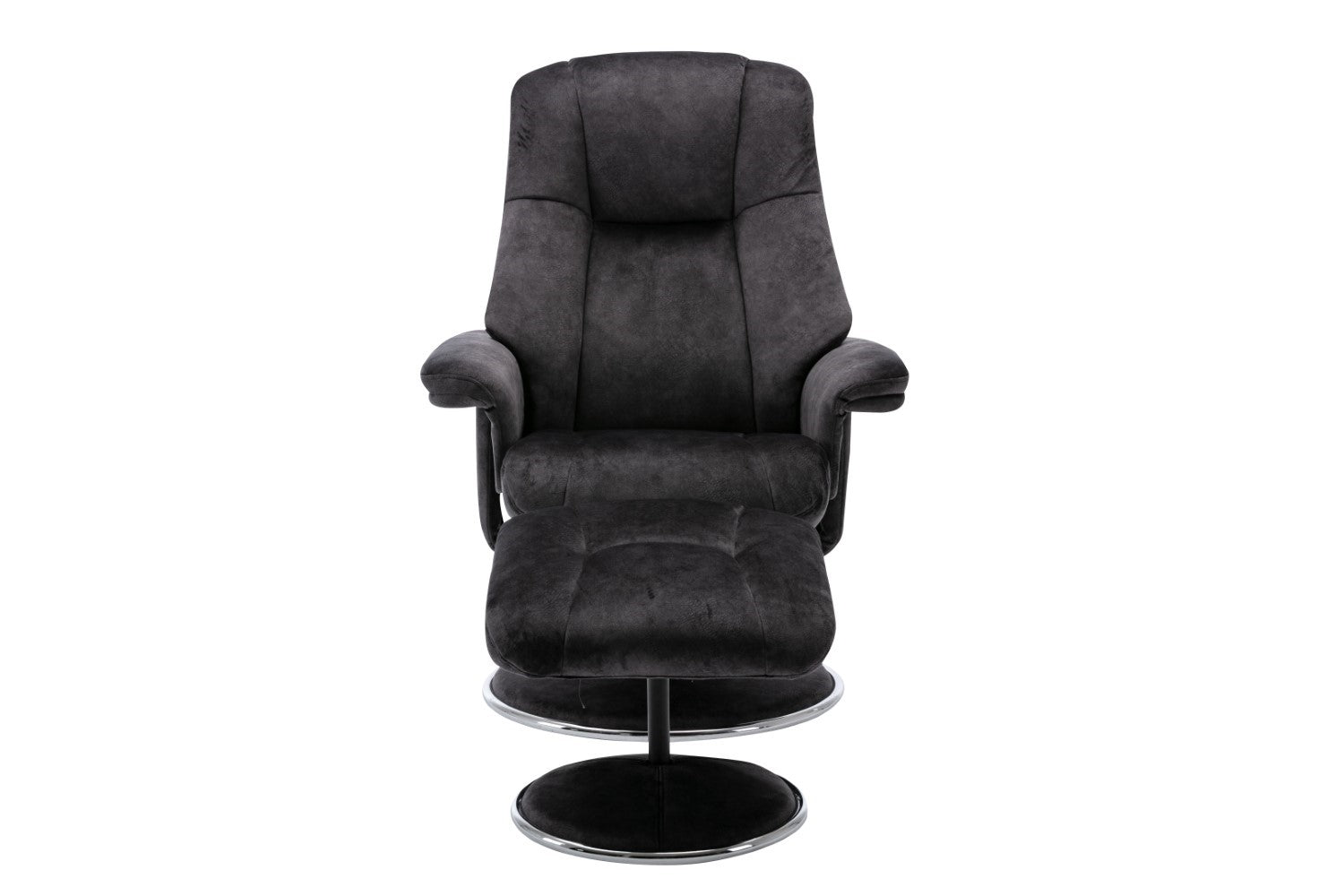 Black Fabric Swivel Recliner Armchair with Footstool - Home Furniture Interiors