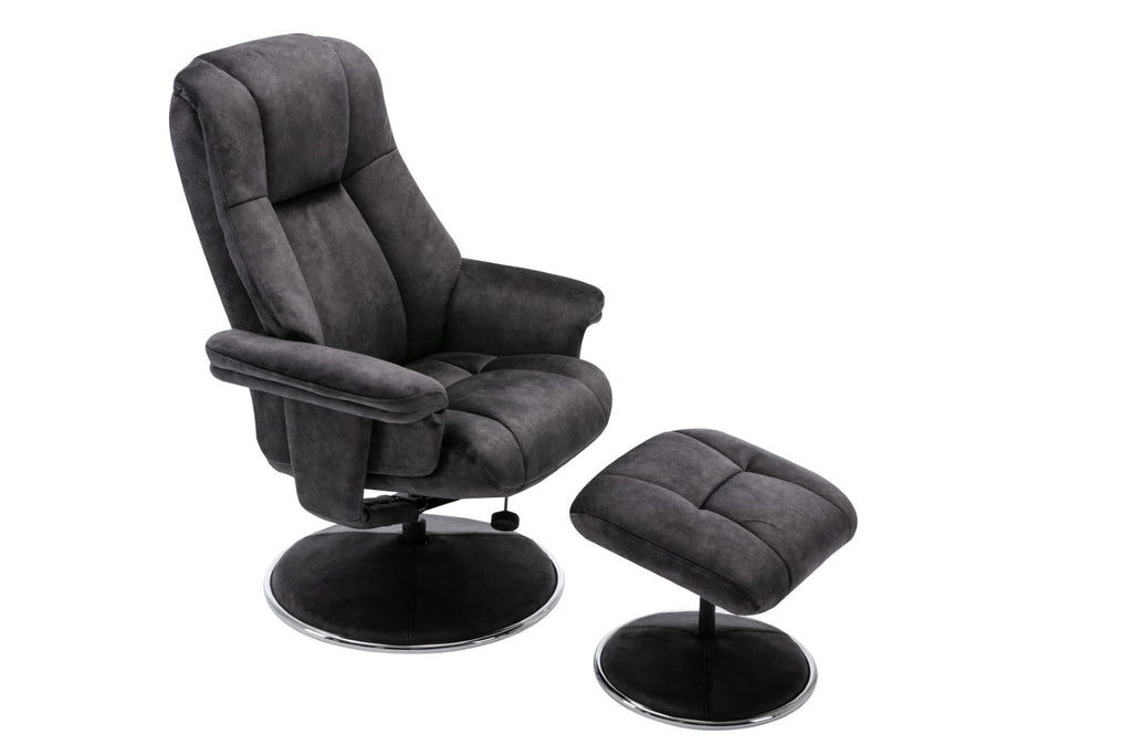 Black Fabric Swivel Recliner Armchair with Footstool - Home Furniture Interiors