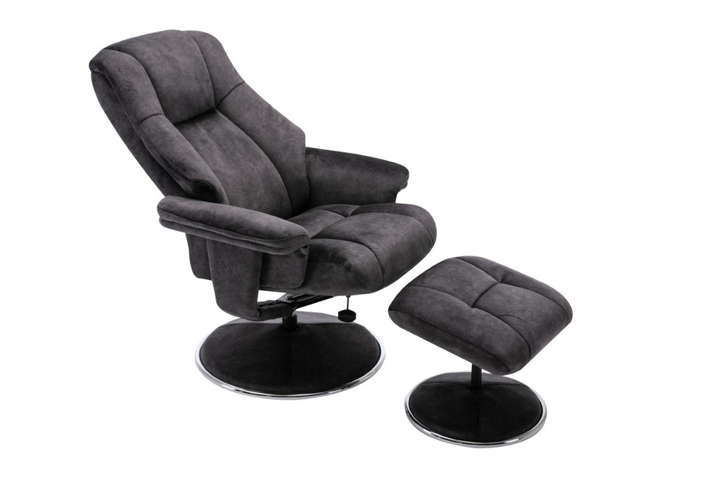 Black Fabric Swivel Recliner Armchair with Footstool - Home Furniture Interiors