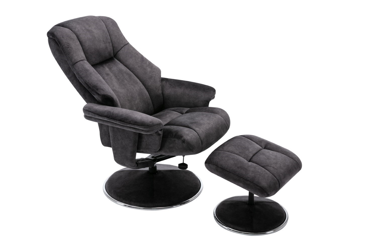 Black Fabric Swivel Recliner Armchair with Footstool - Home Furniture Interiors