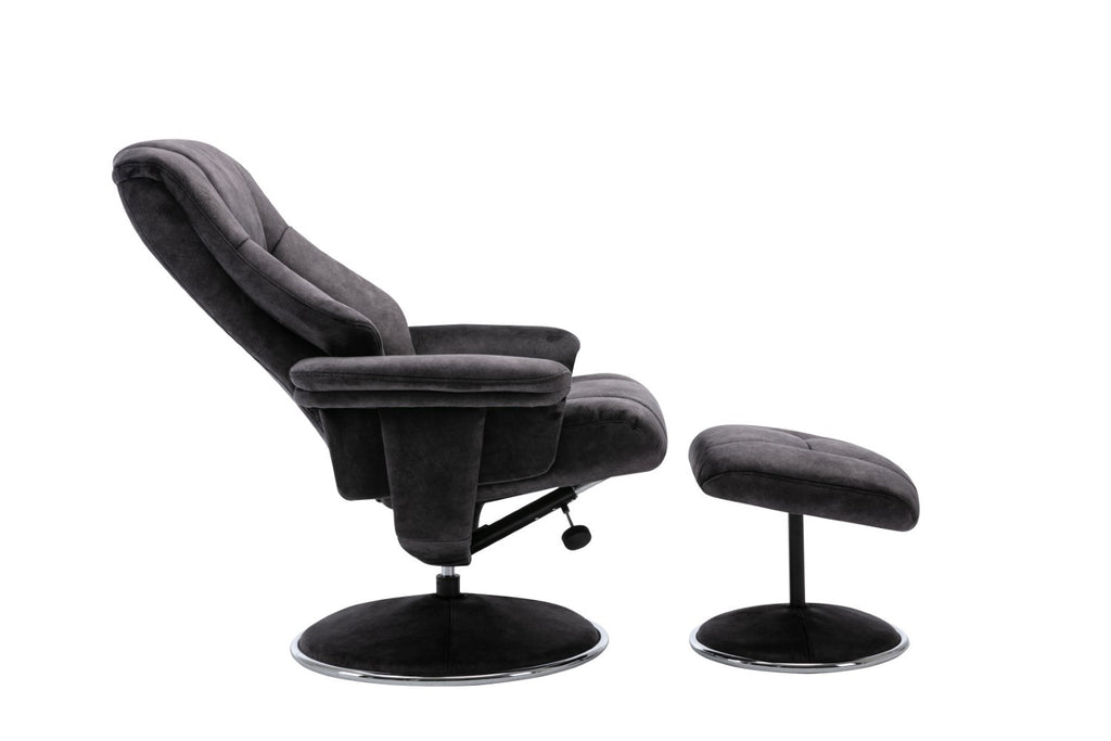 Black Fabric Swivel Recliner Armchair with Footstool - Home Furniture Interiors