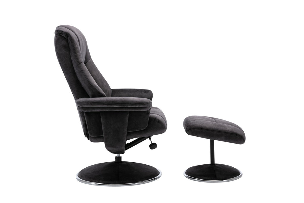 Black Fabric Swivel Recliner Armchair with Footstool - Home Furniture Interiors