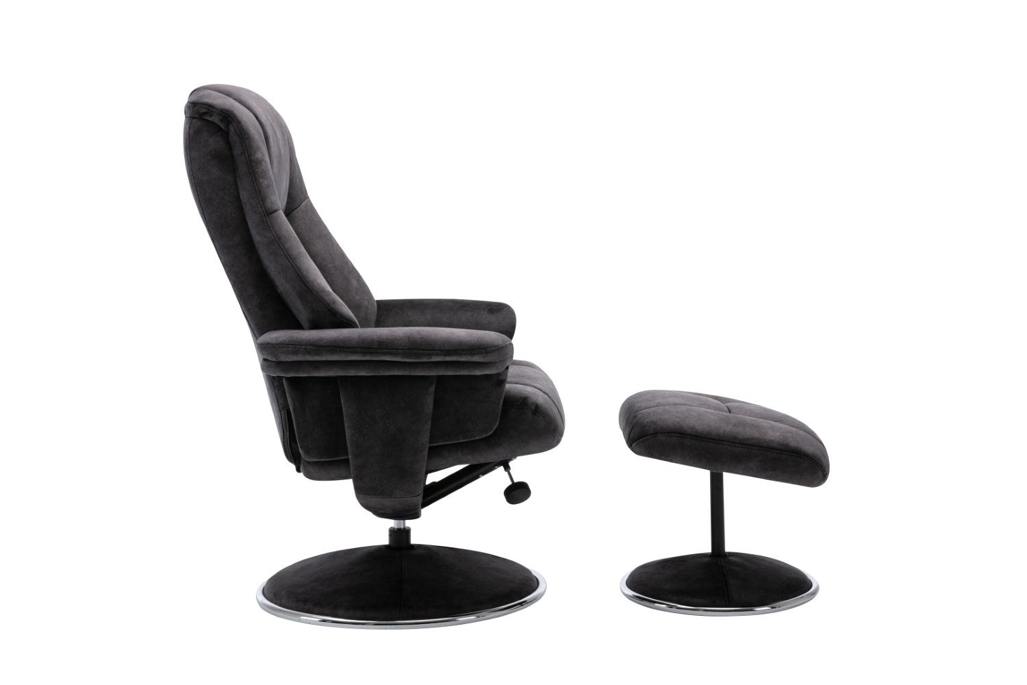Black Fabric Swivel Recliner Armchair with Footstool - Home Furniture Interiors