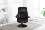 Black Fabric Swivel Recliner Armchair with Footstool - Home Furniture Interiors