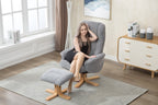 Blue Fabric Swivel Reclining Armchair with Footstool - Home Furniture Interiors