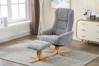 Blue Fabric Swivel Reclining Armchair with Footstool - Home Furniture Interiors