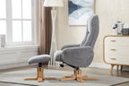 Blue Fabric Swivel Reclining Armchair with Footstool - Home Furniture Interiors