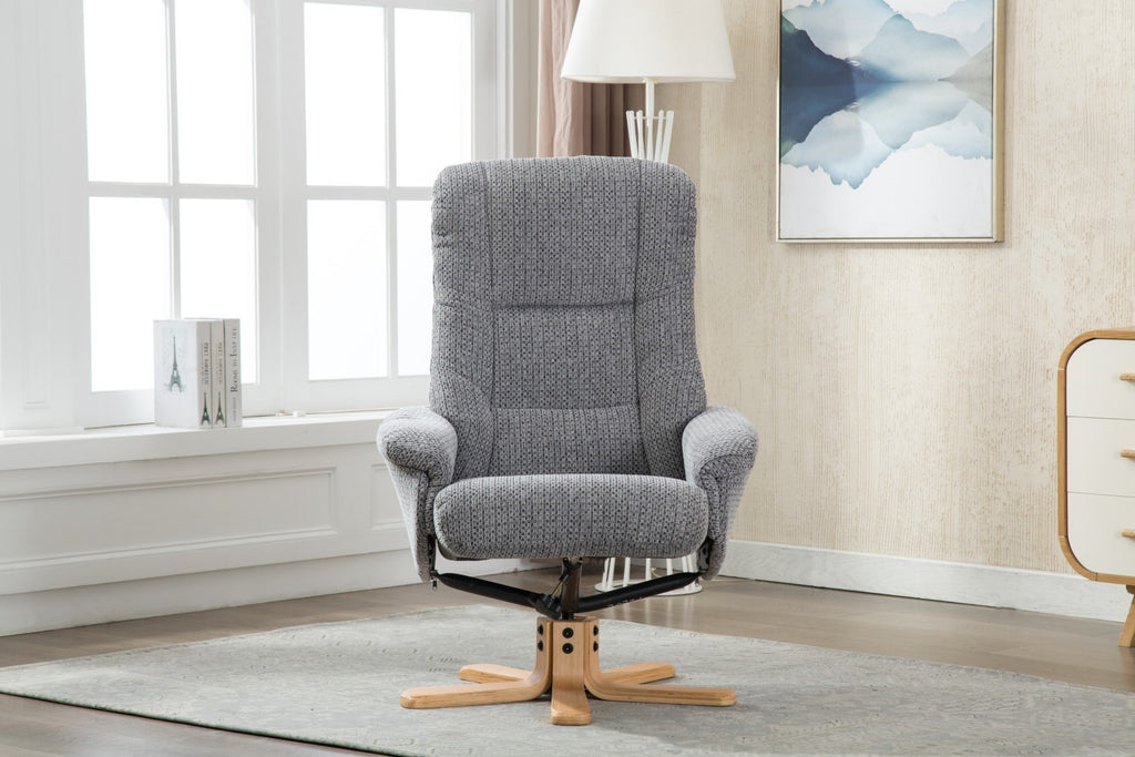 Blue Fabric Swivel Reclining Armchair with Footstool