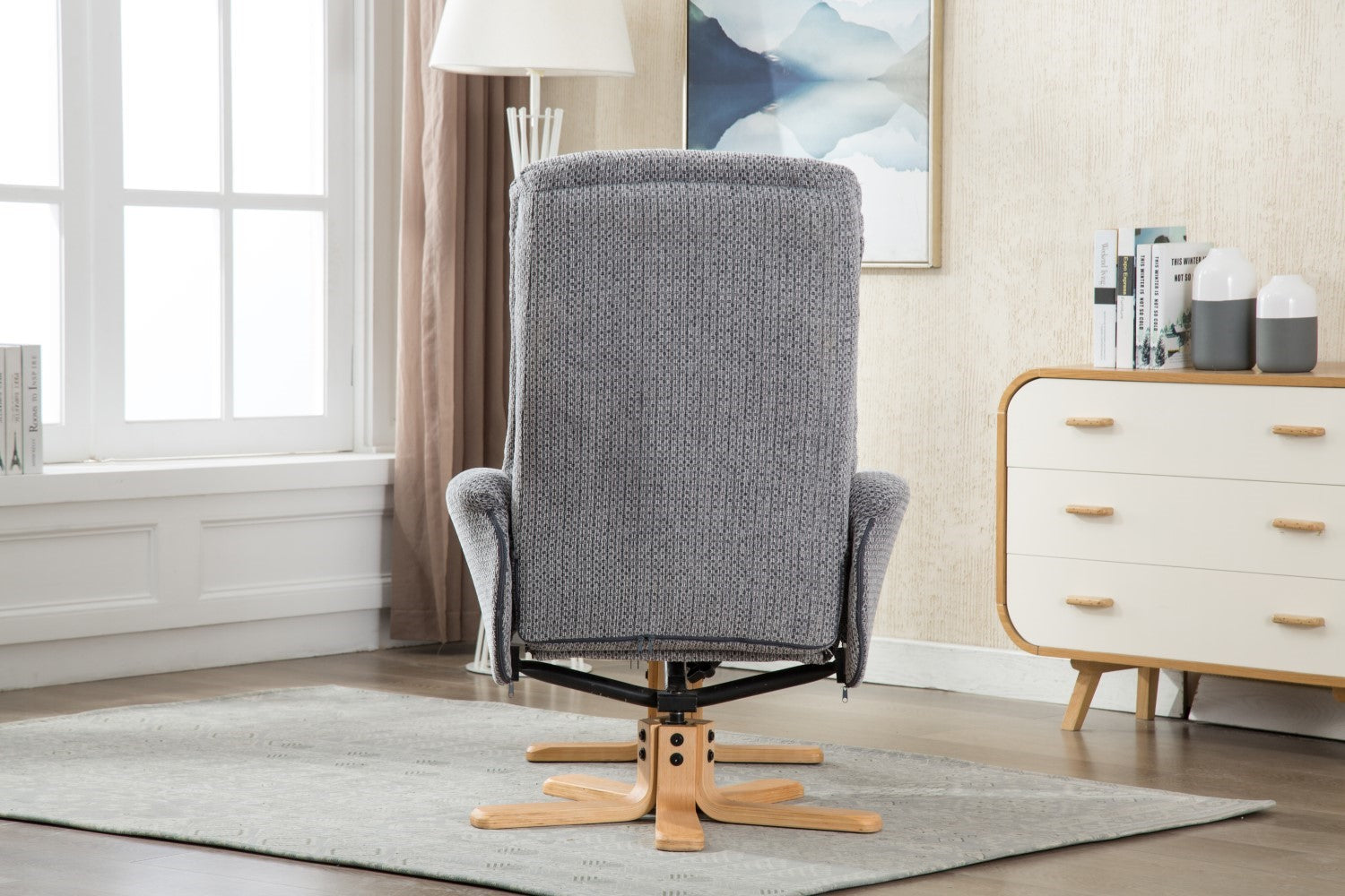 Blue Fabric Swivel Reclining Armchair with Footstool