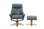 Blue Full Leather Large Swivel Recliner Chair with Footstool - Home Furniture Interiors