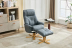 Blue Full Leather Large Swivel Recliner Chair with Footstool - Home Furniture Interiors