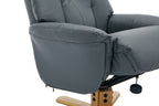 Blue Full Leather Large Swivel Recliner Chair with Footstool - Home Furniture Interiors